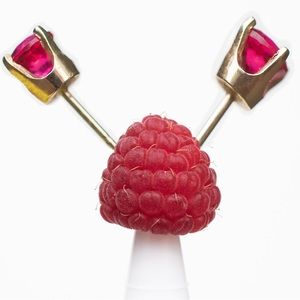 14K gold cultured stone raspberry tinted earrings